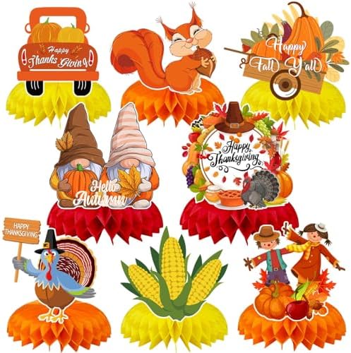 JULMELON 8 Pcs Thanksgiving Table Decor, 3D Fall Honeycomb Centerpieces by JULMELON