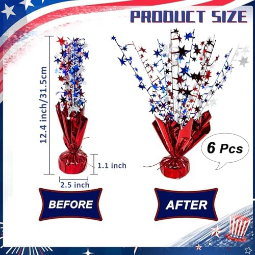 FUBININA 6 Pack 4th of July Table Centerpiece Decoration Metallic Foil Spray Star Burst Patriotic Decor 250th Anniversary Independence Day Labor Veteran Memorial Day Party Supplies, Red White and Blue - Image 5