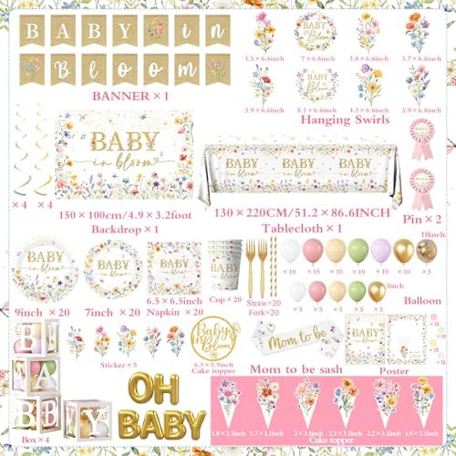 Baby in Bloom Baby Shower Decorations - 281Pcs Spring Wildflower Theme Tableware and Balloon Arch Garland Set for Floral Party Supplies - Image 4