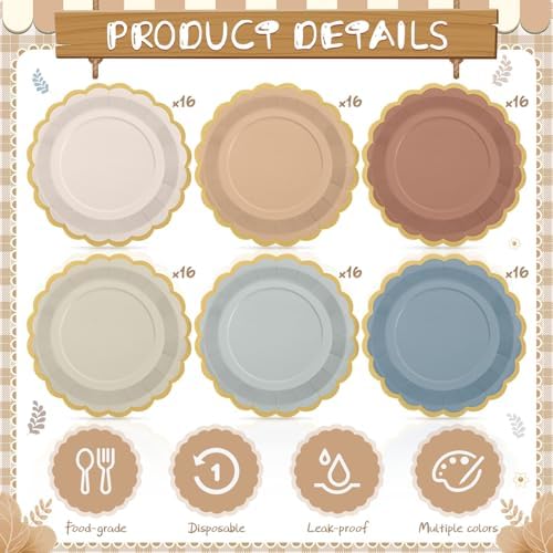 96 Pcs Morandi Color Paper Plates 9 Inch Pastel Scalloped Disposable Colored Boho Dinner Dessert Paper Plates for Birthday Wedding Bridal Party Supplies, 6 Colors - Image 3