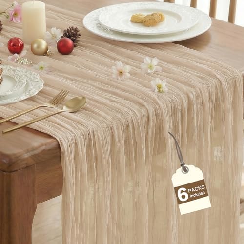 6 Pack Nude Cheesecloth Table Runner for Birthday Party Home Decor by IVAPUPU