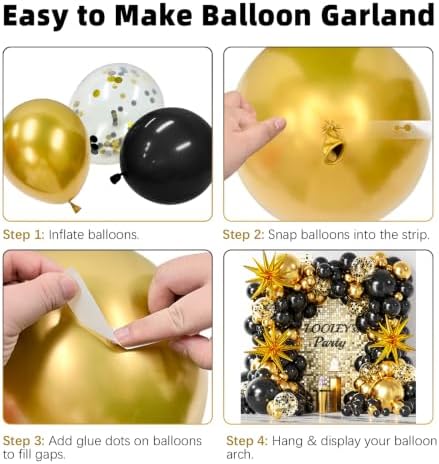 137Pcs Black and Gold Balloons Garland Arch Kit with Stars - 5 10 12 18 inch Black Gold Confetti Latex Party Balloons for 2026 New Year Graduation Retirement Decorations Birthday - Image 5