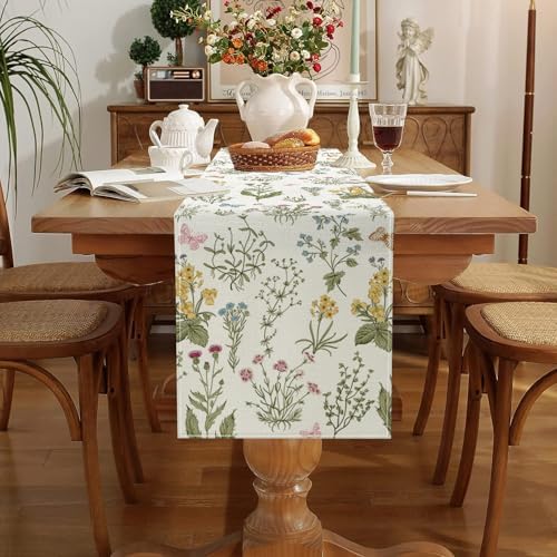 ONFAON Spring Decorations for Home,Spring Table Runner 13x72 Inch Wildflowers Floral,Seasonal Summer Home Kitchen Dining Room Table Decorations - Image 5