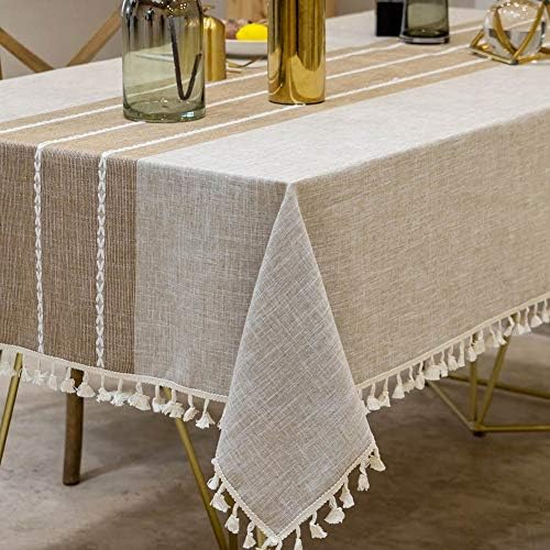 Deep Dream Tablecloths, Waterproof Table Cloth, Linens Wrinkle Free Anti-Fading, Rustic Table Cover Decoration for Kitchen Dinning Christmas (Rectangle/Oblong, 55''x70'',4-6 Seats, Light Coffee) by DeepDream