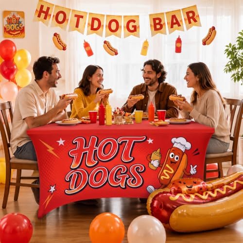 Frienda 2 Pcs 6 ft Hot Dogs Tablecloth Hotdogs Stretch Spandex Table Cover - Image 6