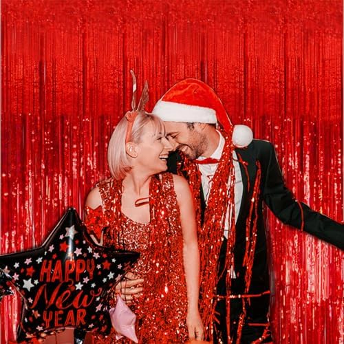5 Pack Red Streamers Party Backdrop Christmas Decorations Foil Fringe Backdrop Curtains Carnival Casino Theme Birthday New Year Holiday Celebration Bachelorette Party Decorations Supplies - Image 5