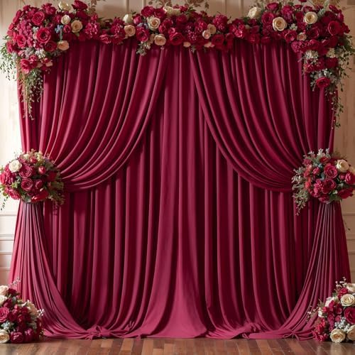 16x10FT Burgundy Backdrop Curtains for Wedding Parties, Wrinkle Free Polyester Photography Backdrop Drapes for Wedding Baby Shower Birthday Parties Stage Background Stand Decorations 4x10ft,4 Panels by Partisky