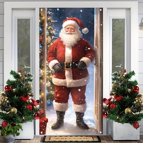 BlissYard Christmas Door Cover Pine Tree Santa 35x71 Inch Polyester - Image 4