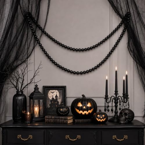 Canlierr 2 Pcs 5.6 ft Halloween Black Ball Garland Mantle Decorations 25mm - Image 3