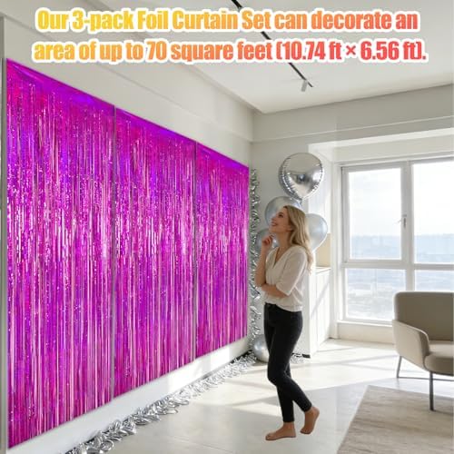 3 Pack 3.28ft x 6.56ft Glitter Rose Tinsel Foil Fringe Curtains, Photo Booth Backdrop Party Decorations for Birthday Wedding Baby Shower Graduation Bachelorette New Years - Image 3