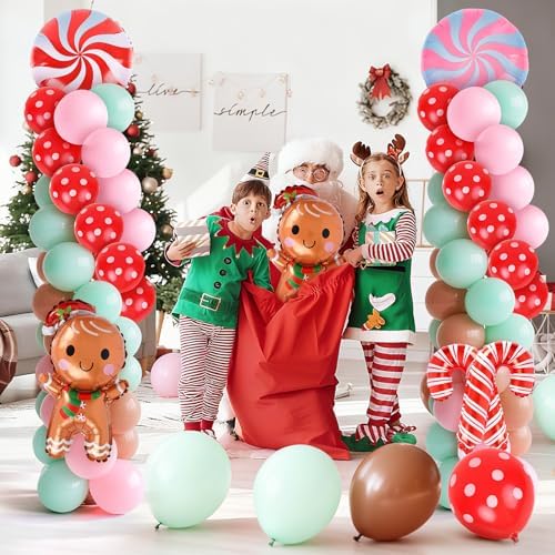 2 Sets Christmas Gingerbread Balloon Stand for Floor Adjustable Red Whilt Balloons Column Kit Set of 2 with Candy Crutch Balloons Tower Stand for Birthday Baby Shower Party Supplies - Image 6