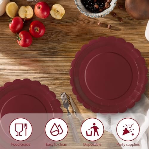 40Pcs Red Paper Plates 7Inch Red Scalloped Plates Disposable Dessert Plates for Independence Day Birthday,Baby Shower,Wedding,4th of July - Image 4