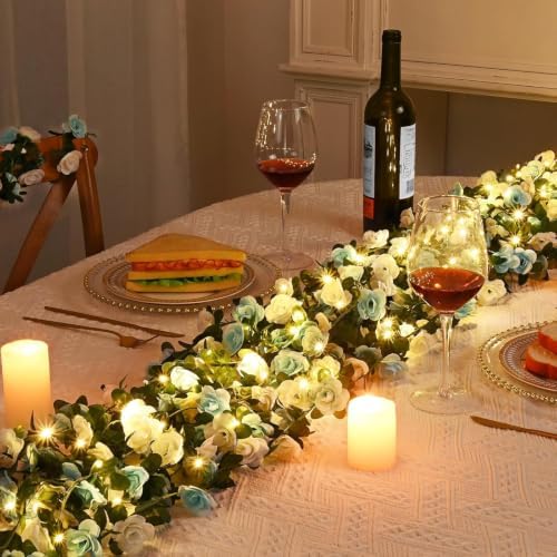 5Pcs 41Ft Flower Garland with Lights Blue & White Floral Garland Rose Vines - Image 2