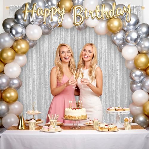 Silver Sequin Backdrop Curtains-2 Panels 2FTx8FT Silver Backdrop for Valentines Day, Glitter Party Decorations Background Drapes for Wedding Birthday Anniversary Graduation Photo Booth Decor - Image 2