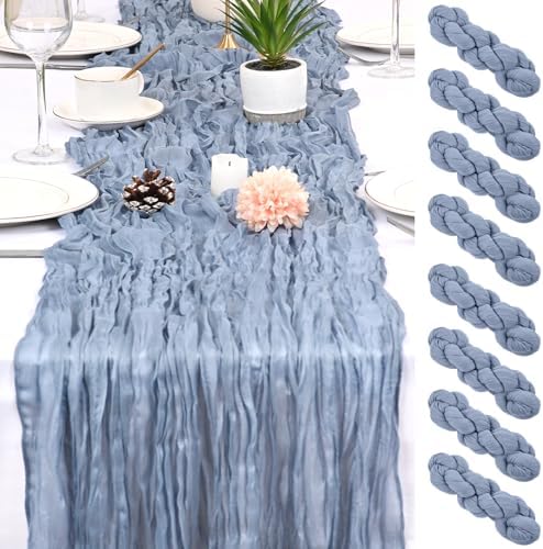 8 Pack Dusty Blue Cheesecloth Table Runner 17x108 inch Boho Gauze Cheese Cloth Table Runners for Wedding Party Baby Bridal Shower Home Decor by Unknown