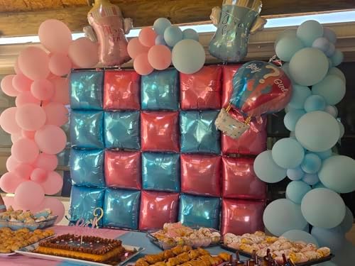 Pink Blue Square Foil Balloon Wall,25Pcs Double Sided Foil Balloons - Image 4