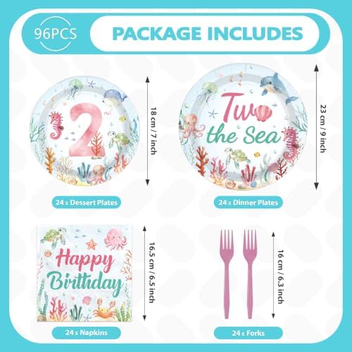 96Pcs Two The Sea Birthday Party Decorations for Girls Serves 24 - Image 2