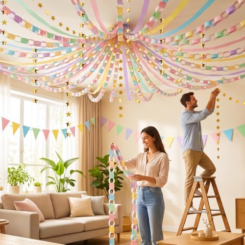 1200 Sheets Pastel Paper Chain Strips Streamers Garland Decorations Set - Image 5