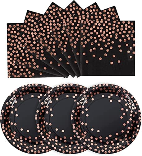 Black Rose Gold Paper Plates and Napkins Party Supplies for Birthdays 50Pcs by CENLBJ