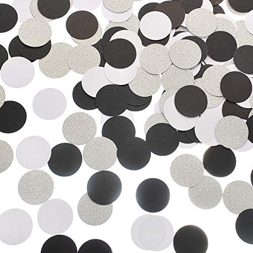 MOWO Silver Glitter, Black and White Confetti Circle Dots, 1.2 inch by MOWO