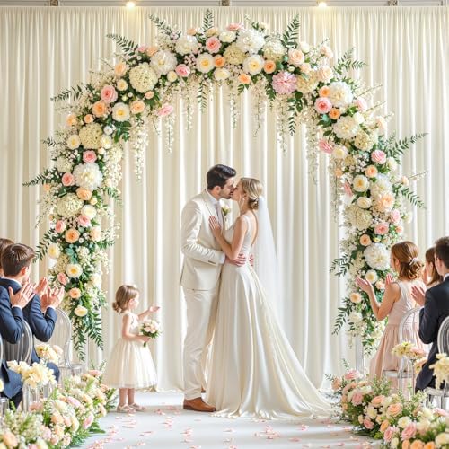 10x12ft Cream Backdrop Curtain Panels for Parties - Wrinkle Free Polyester Photo Curtain Backdrop Wedding Back Drop Fabric Drapes for Party Decorations Background for Photography - Image 2