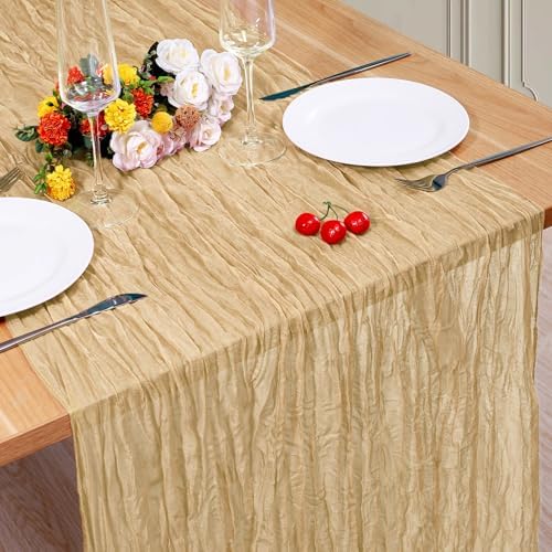 1 Pack Cheesecloth Table Runner 10Ft Christmas Gauze Boho Table Runners for Wedding Decor Bridal Shower Decorations(35" x 120") by Home