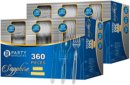 Party Bargains Disposable Cutlery set, Color: Clear Sapphire, Count: 720 Pcs: 120 Knives, 240 Spoons, 360 Forks by PARTYBARGAINS