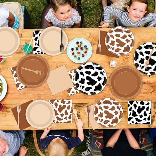 96Pcs Cow Print Paper Plates and Napkins Western Cowboy Party Supplies - Image 5