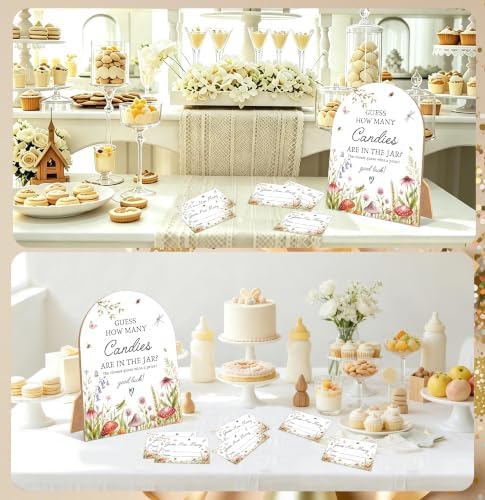 Love Bug Baby Shower Games, A Little Love Bug Guess How Many Candies Are In The Jar, 6x8 Inch Arch Wooden Sign With Stand And 50 Guessing Cards, Gender Reveal Party Supplies & Decorations - JC08 - Image 5
