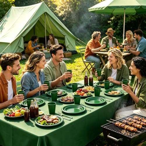Green Plastic Plates for Party 50 Guests Disposable Green Dinnerware Set - Image 6