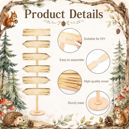 Chunful Arrow Sign with Stand, Blank for DIY, Directional Party Decor for Baby Shower, Birthday, Wedding, Woodland Yard Decorations(5 Wooden Plaques,5 ft) - Image 4
