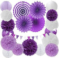 Lavender-Purple White Graduation Party Decorations - 20pcs Paper Lanterns Fans,Tissue Pom Poms,Honeycomb Balls,Birthday Wedding Bridal Baby Shower Engagement Bachelorette Decor Burgleda by Burgleda