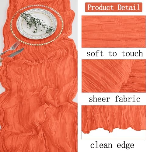 6 Pack Orange Cheesecloth Table Runner 20 x 120 inch Gauze Table Runners 10 FT Long,Semi Sheer Cheese Cloth Fabric Table Runner Bulk for Wedding,Party,Baby Shower,Bridal Shower Decoration - Image 3