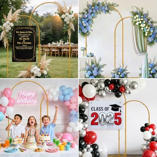 Metal Arch Backdrop Stand, 7.2FT+6FT Wedding Arches Frame, Gold Wedding Arch Backdrop Stand Set of 2, Balloon Arch Backdrop for Wedding Party Decor Birthday Baby Shower Graduation - Image 6