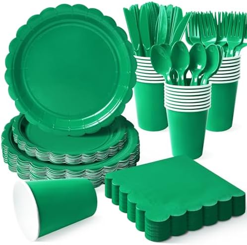 Vyntra 350 Pcs Green Paper Plates and Napkins Party Supplies by PartyTablewareSupplies