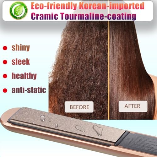 NITION Ceramic Tourmaline Hair Straighteners LCD Flat Iron MCH 10s Fast Heating Up. 1" Smooth 3D Floating Plate Healthy Straightening Tools. Heat-Proof Glove. Dual Voltage Travel. Gold - Image 3