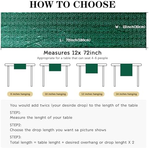 2 Packs 12 x 72 inches Sequin Table Runner, Hunter Green Glitter Table Runner for Birthday Party Supplies Wedding Engagement Baby Shower Holiday Celebration Event Decorations - Image 5