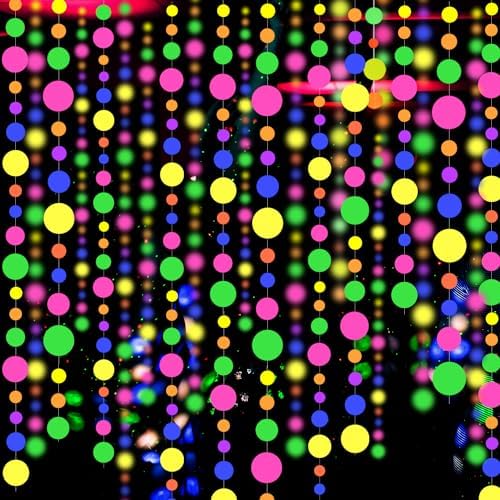 120feet UV Round Dot Paper Neon Garland Neon Streamers Decorations UV Reactive Black Light Party Favors Glow in The Dark Party Supplies for Wedding Birthday Garlands by WELITTCON