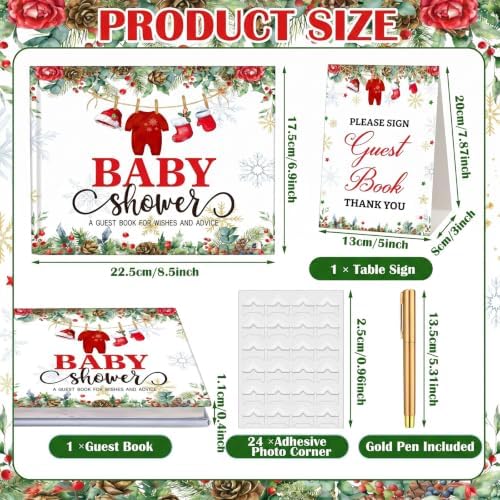 Fuyoooo 27 Pcs Christmas Baby Shower Guest Book Gold Pen Photo Corner - Image 4