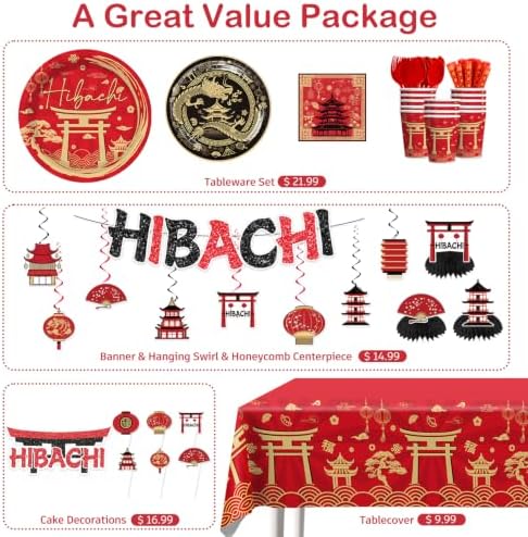 Red Gold Hibachi Party Decorations Tableware Set, for 25 Guest - Image 3