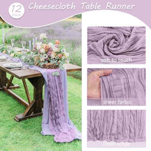 35x72 Inch Light Purple Cheesecloth Table Runner Wedding Party Decor - Image 4