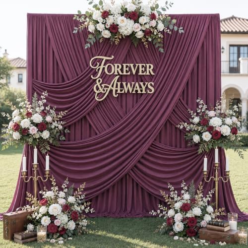 12ft x 10ft Burgundy Backdrop Curtains for Parties, Wrinkle Free 2 Panels Photo Backdrop Drapes Back Drop Cloth for Wedding Birthday Photography Background Decor by CO-AVE