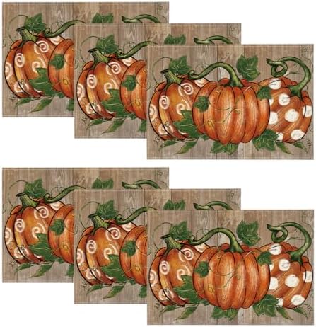 Artoid Mode Wood Polka Dot Pumpkins Fall Placemats Set of 6-12 x 18 Inch by ArtoidMode