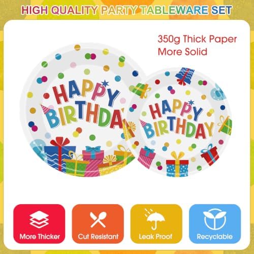 170 Pcs Happy Birthday Decorations - Colorful Polka Dots Birthday Party Plates and Napkins Banner Cups Tablecloth Forks Tableware for Birthday Party Decor Supplies Favors, Serves 24 - Image 5