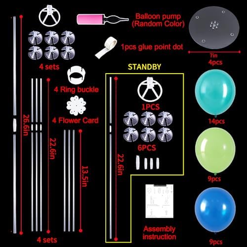 TONIFUL 4 Set Blue Cyan Green Balloon Stand Balloon Centerpieces for Table - Image 2