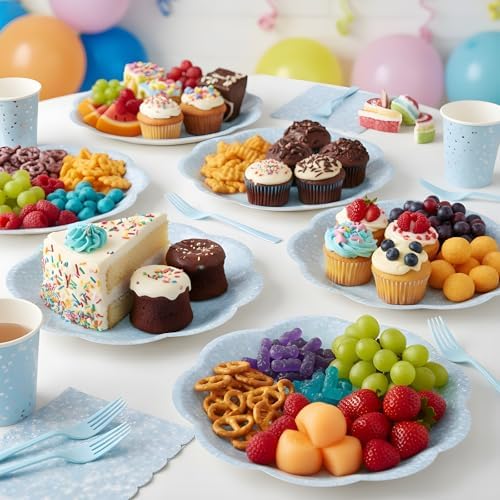 100pcs Blue Paper Plates and Napkins Party Supplies,Iridescent Disposable 9inch Plates,7inch Dessert Plates and Napkins and Forks,Holographic Tableware for Birthday Baby Shower,Serves 25 - Image 2