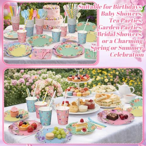 450 Pcs Tea Floral Tableware Set, Serve 50, Pastel - Image 5