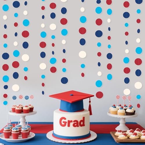 Nautical Party Decorations Circle Dot Garland Navy Blue Red White Hanging Paper Polka Dot Streamer for Nautical Pirate Ahoy Achor Birthday Wedding Bridal Shower Bachelorette Party Supplies - Image 6
