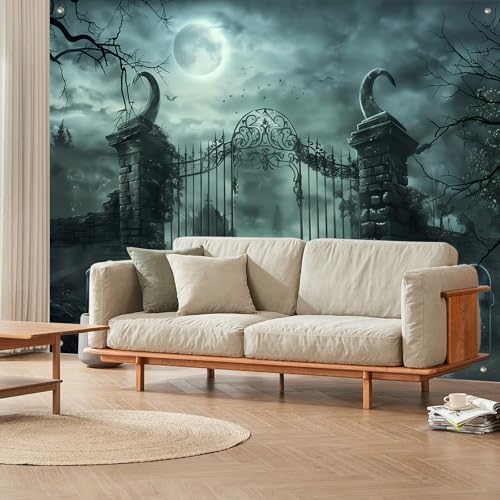 BlissYard Halloween Backdrop Banner Haunted Graveyard Gate 8x6ft - Image 4