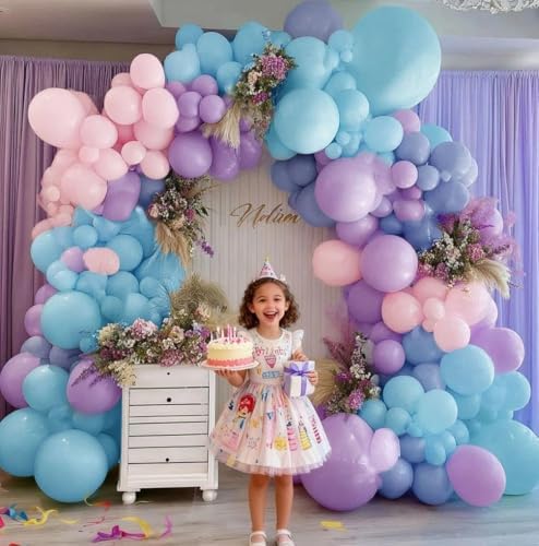 Pink Blue Purple Balloon Garland Double Stuffed Lavender Lilac Dusty Blue Pastel Balloon Arch Kit For Baby Shower Gender Reveal Baptism Birthday Party Decoration - Image 5
